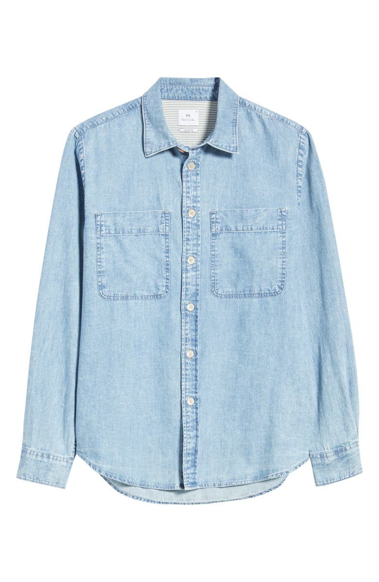 PS Paul Smith Casual Fit Organic Cotton Denim Button-Up Shirt, Alternate, color, Light Base