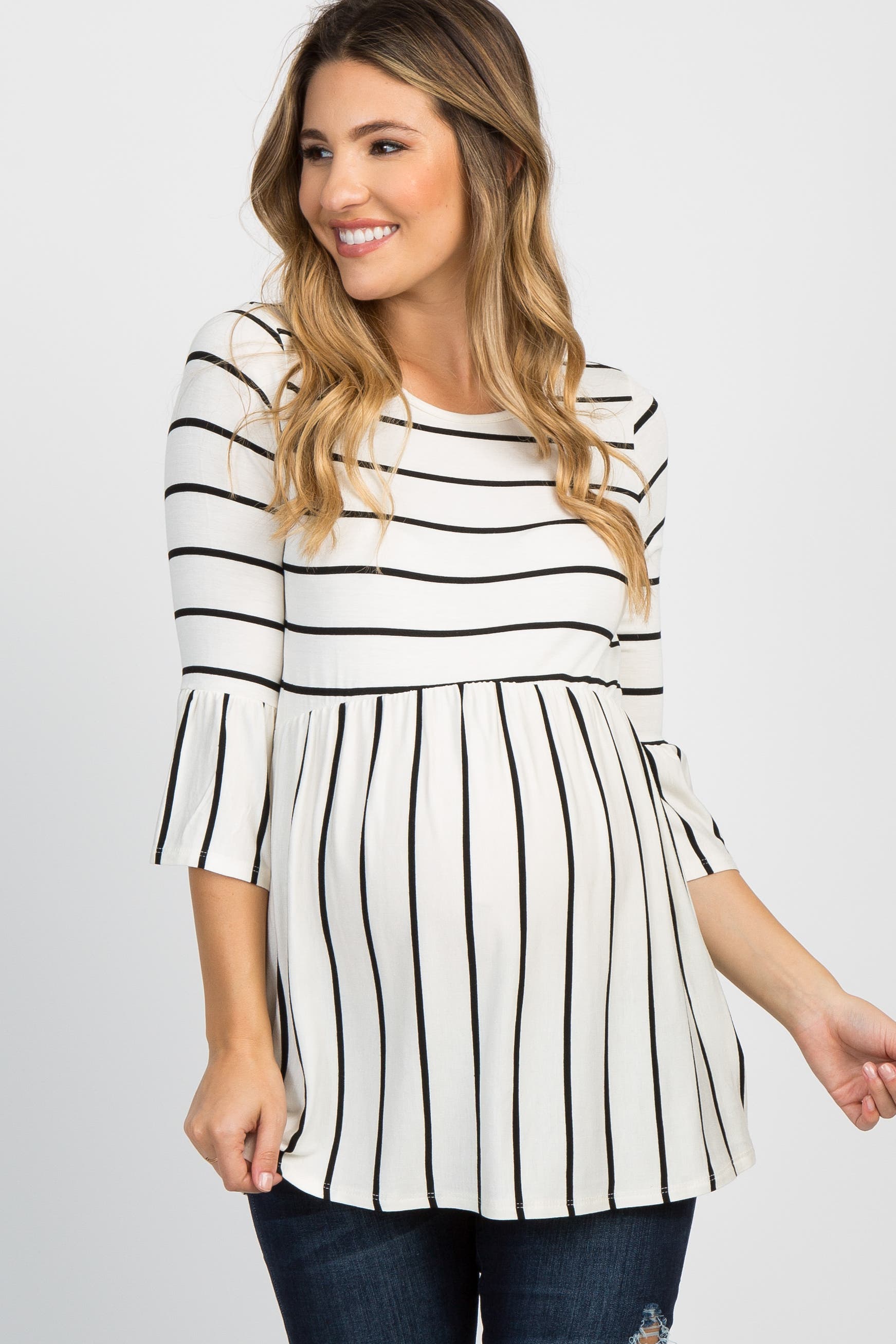 Striped Peplum Ruffle Top - image 2