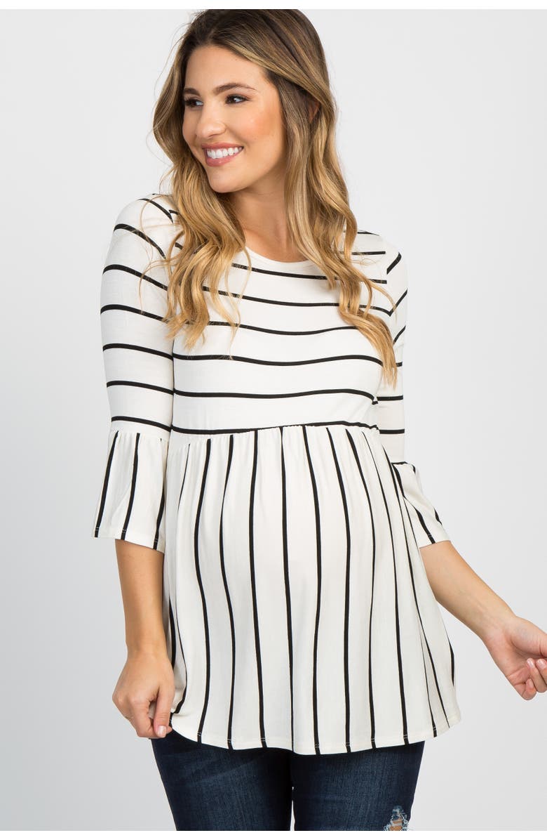 PinkBlush Striped Peplum Ruffle Top, Alternate, color, Ivory