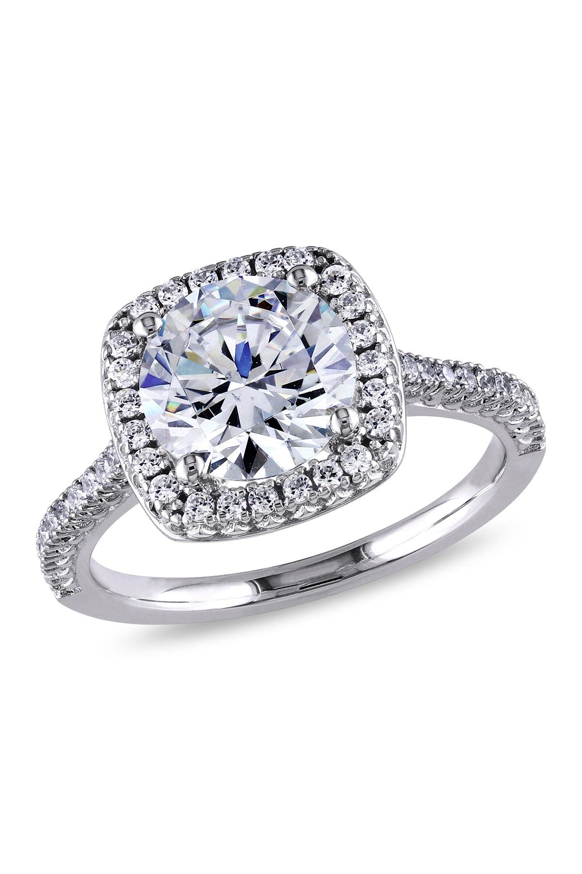 DELMAR Sterling Silver CZ Cushion Halo Ring