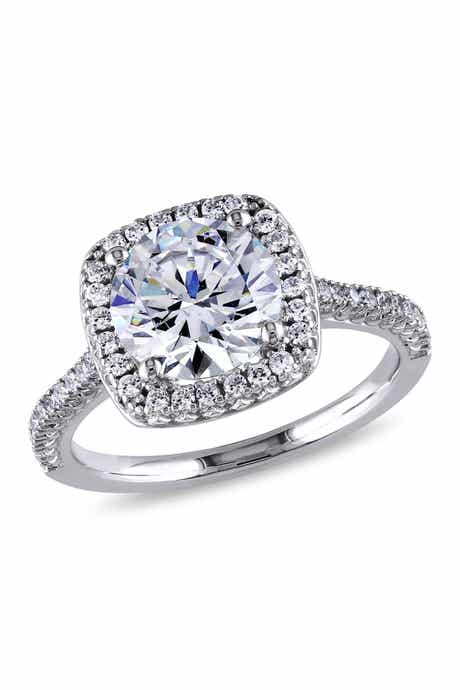 DELMAR Sterling Silver CZ Cushion Halo Ring