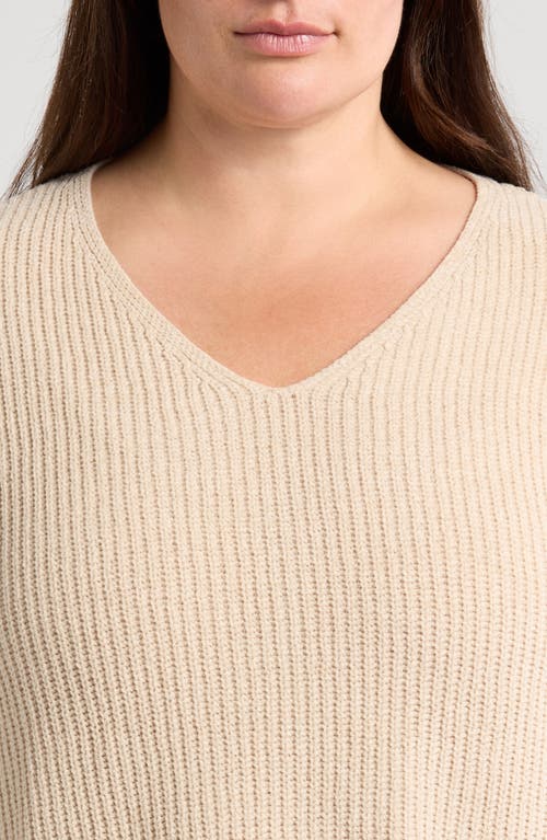 Eileen Fisher V-neck Organic Cotton Chenille Sweater In Almond