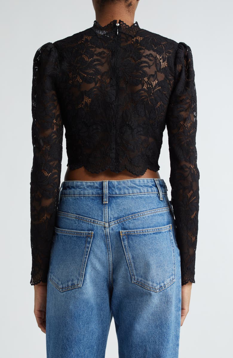 Rabanne Long Sleeve Stretch Lace Crop Top, Alternate, color,