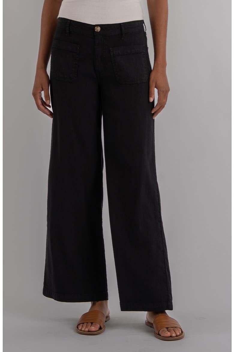 Meg Patch Pocket High Waist Wide Leg Linen Blend Pants, Main, color, BLACK