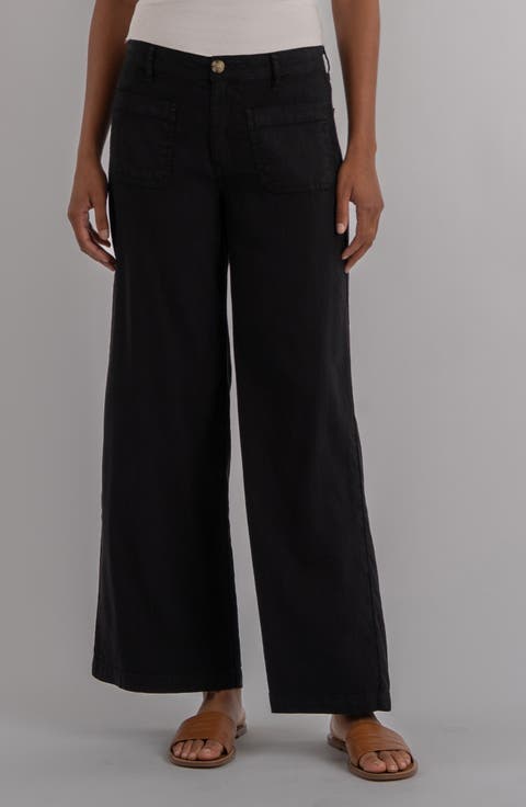 Meg Patch Pocket High Waist Wide Leg Linen Blend Pants