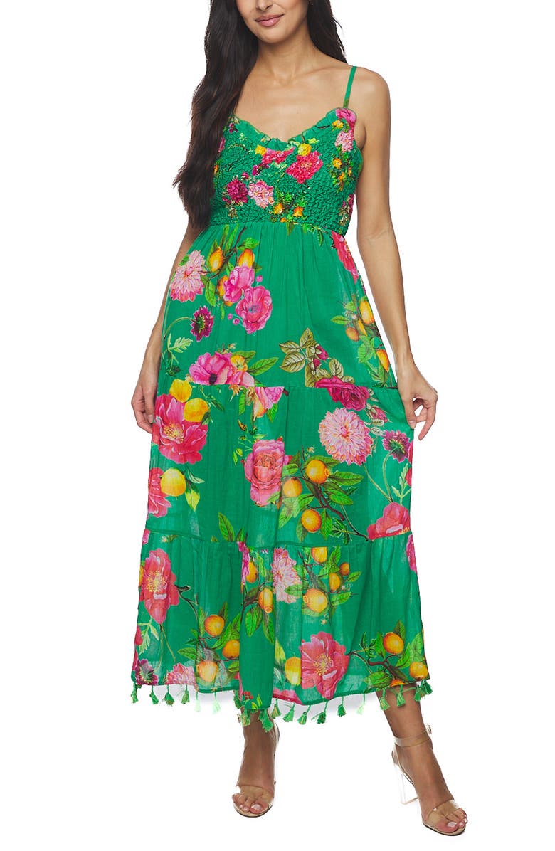 RANEES Floral Print Cotton Cover-Up Maxi Dress, Main, color, Green