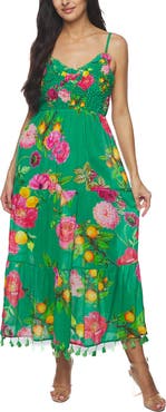 RANEES Floral Print Cotton Cover-Up Maxi Dress