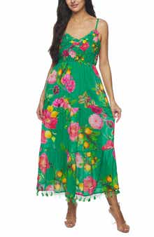RANEES Floral Print Cotton Cover-Up Maxi Dress