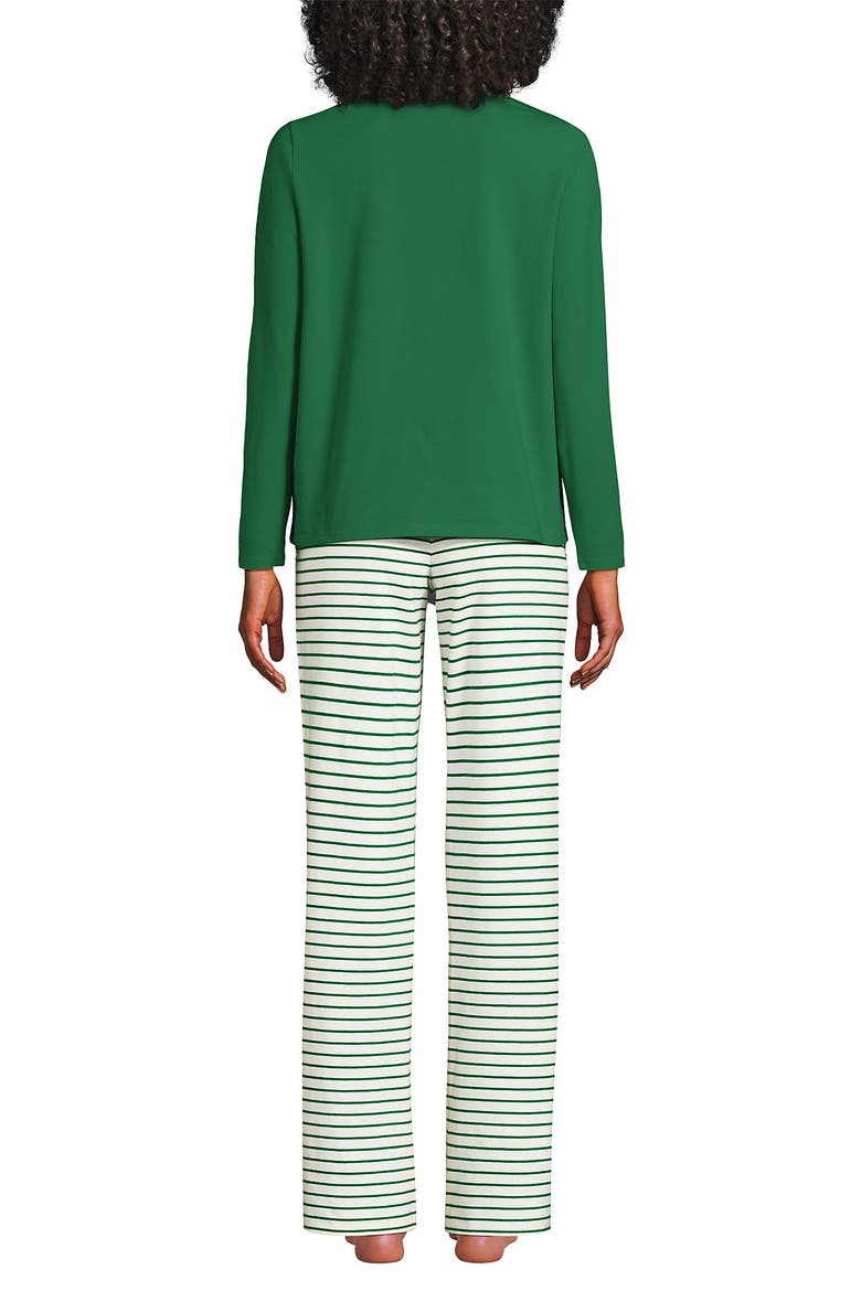 Knit 2 Piece Pajama Set - Long Sleeve Top and Pants, Alternate, color, Ivory/Clover Simple Stripe