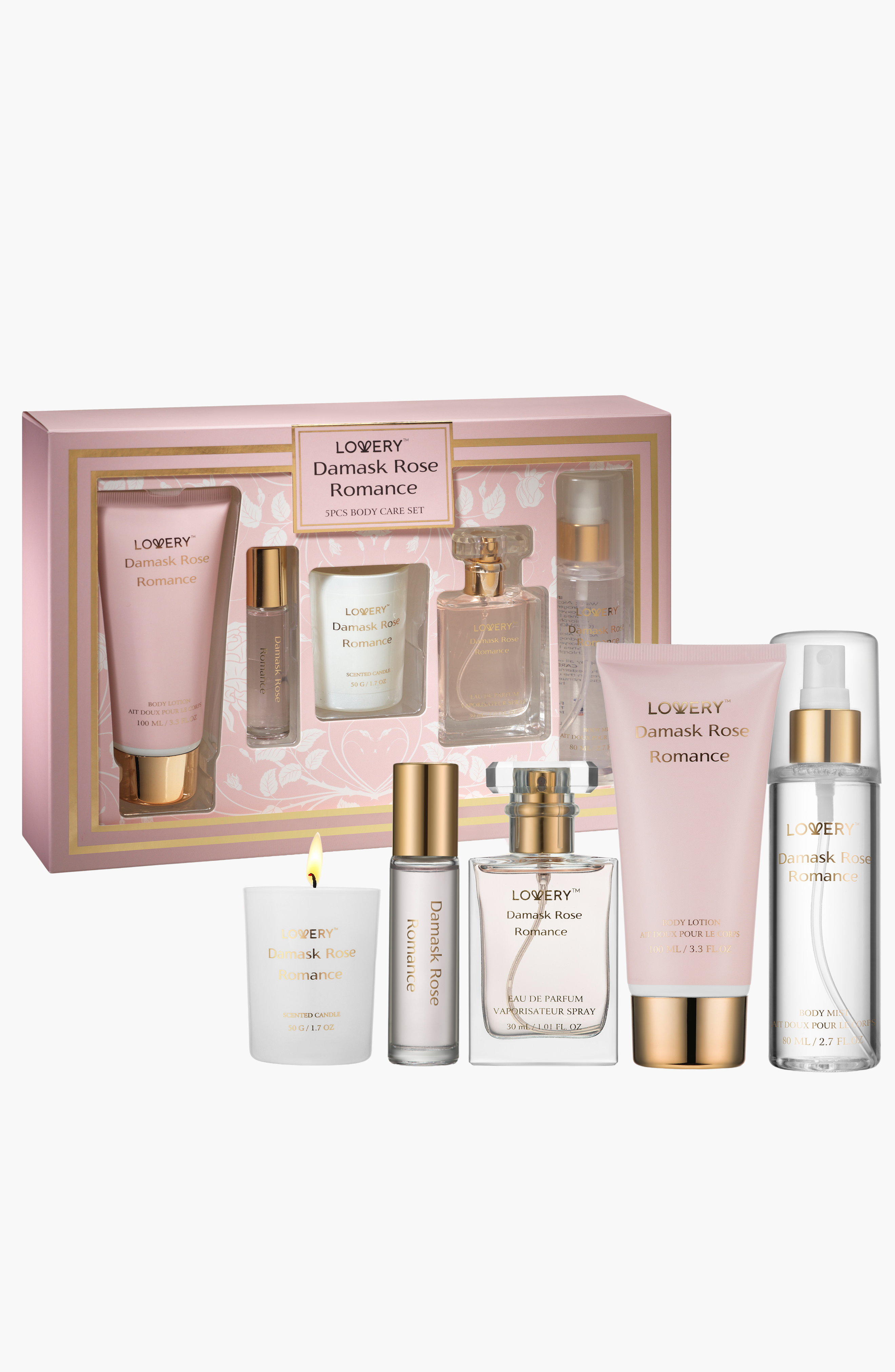 Lovery Damask Rose 6-Piece Romance Bath and Body Care Gift Set (Women ...