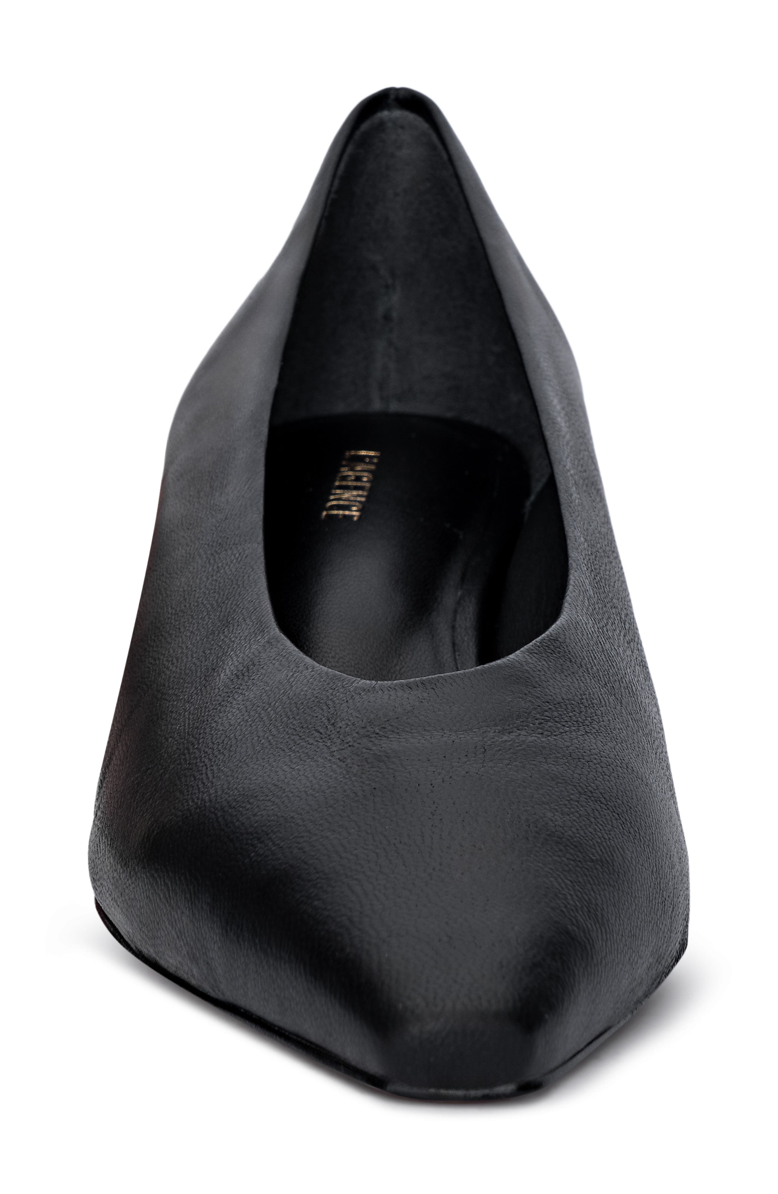L'AGENCE Suzanne Pointed Toe Flat, Alternate, color, Black Leather