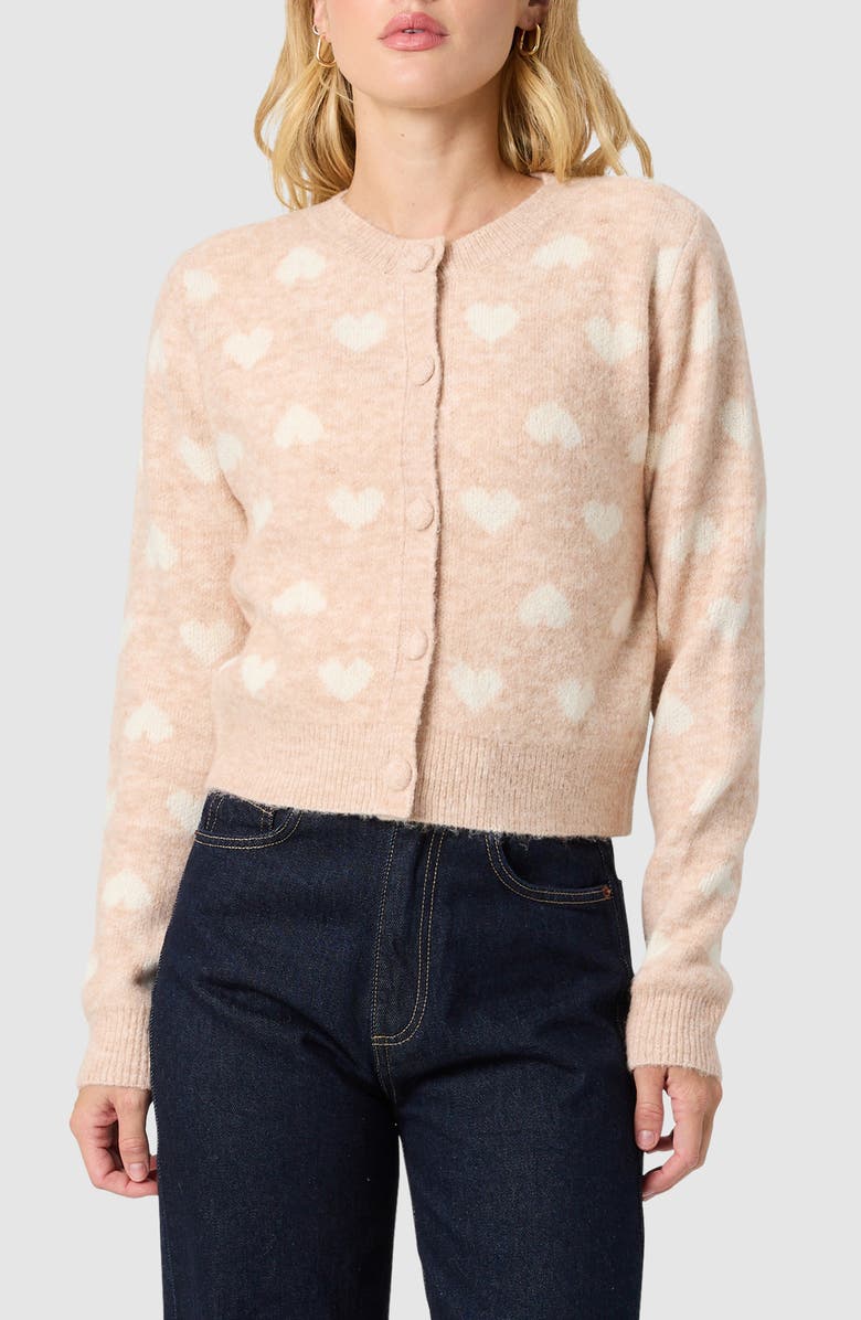 All in Favor Heart Jacquard Cardigan, Main, color, Oatmeal