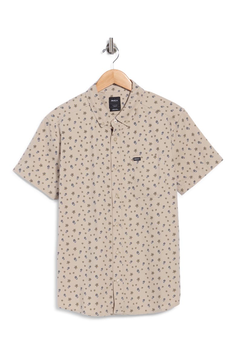 That'll Do Print Short Sleeve Button-Down Shirt, Alternate, color, LIGHT KHAKI
