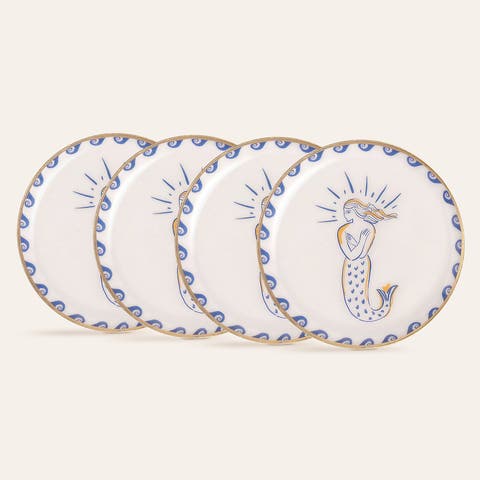 Agra Mermaid Patterned Round Metal Decorative Tray Set Of 4