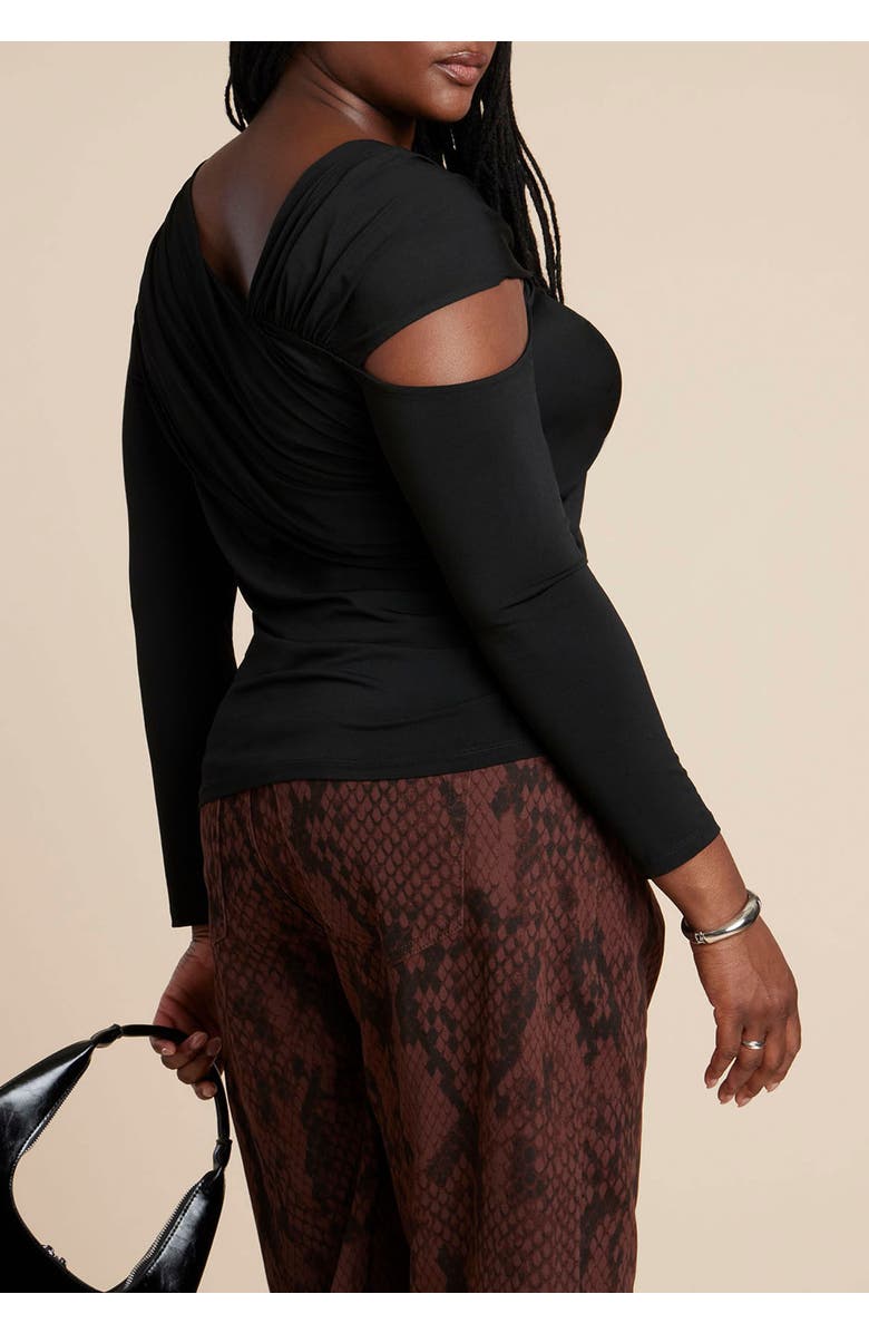 ELOQUII Sliced Asym Neck Top, Alternate, color, Black Onyx