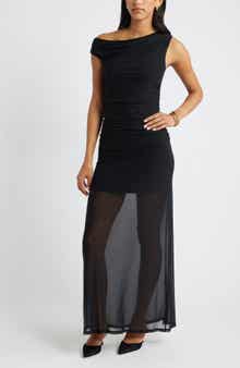 Open Edit One-Shoulder Mesh Maxi Dress