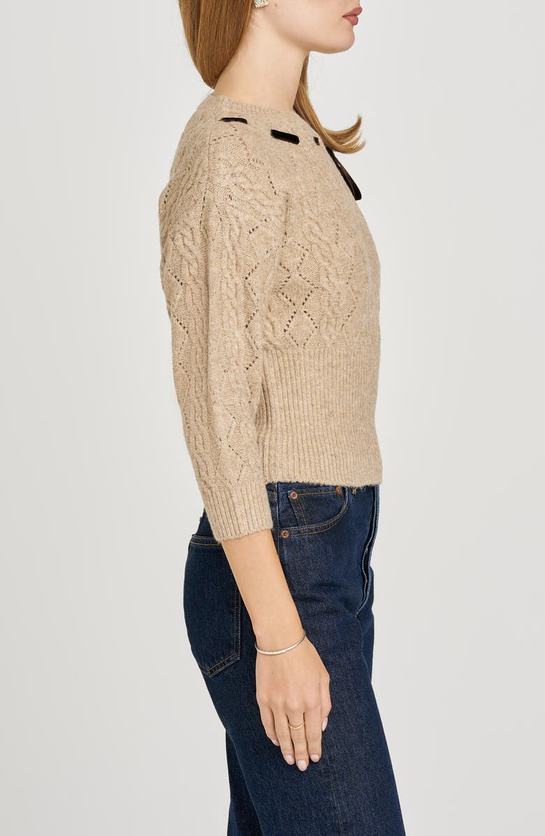WAYF x Sara Walker Miranda Velvet Pointelle Sweater, Alternate, color, Oatmeal