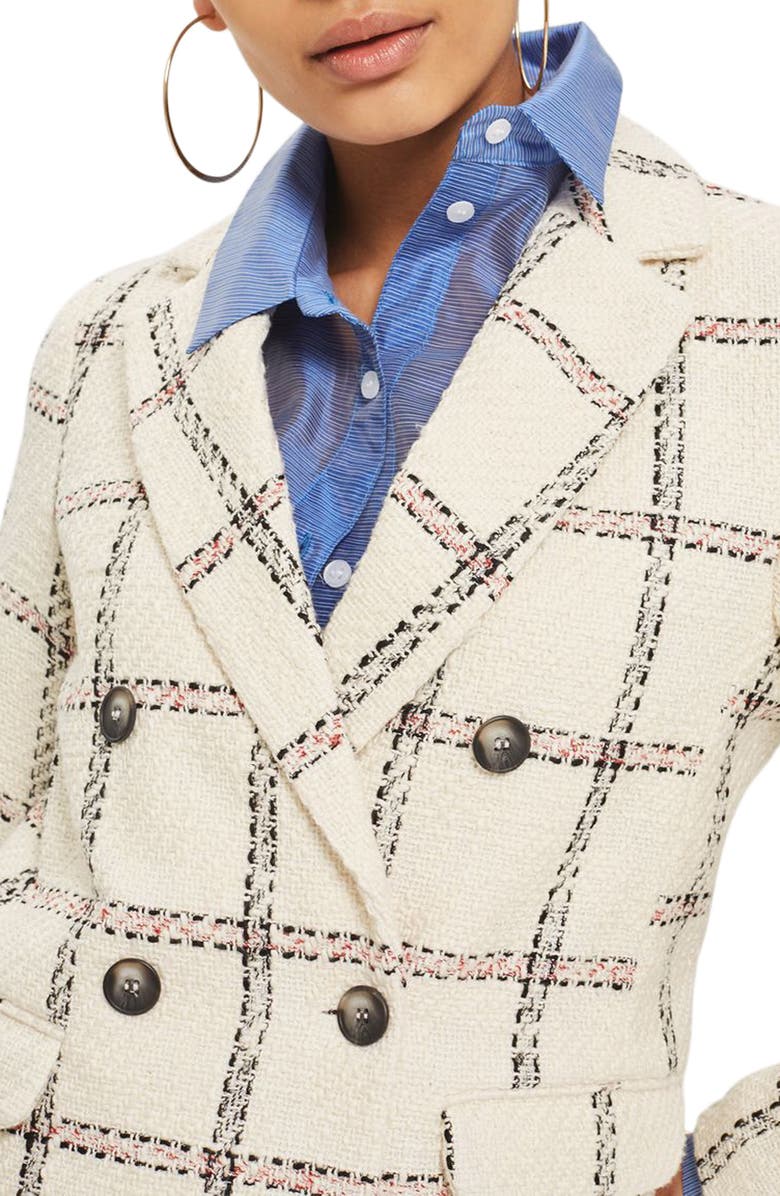 Topshop Check Double Breasted Blazer, Alternate, color, 