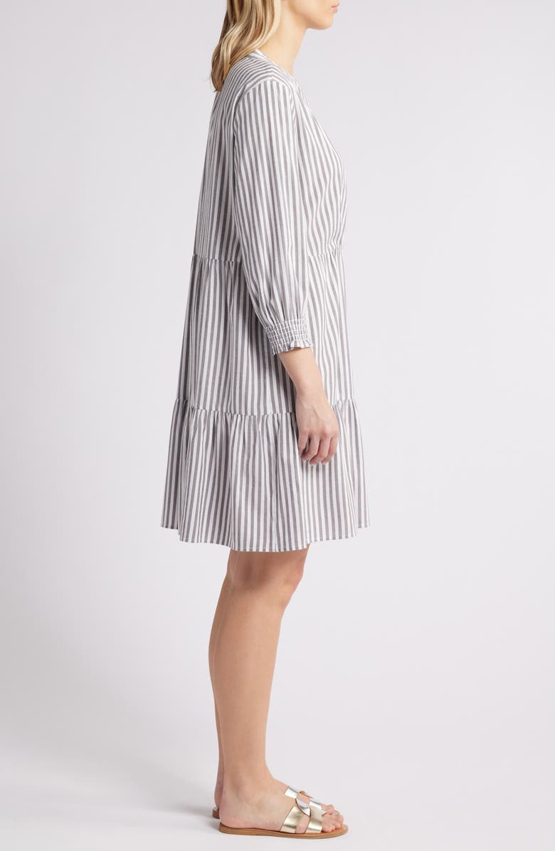 beachlunchlounge Azalea Stripe Tiered Cotton Blend Dress, Alternate, color, Silver Lining