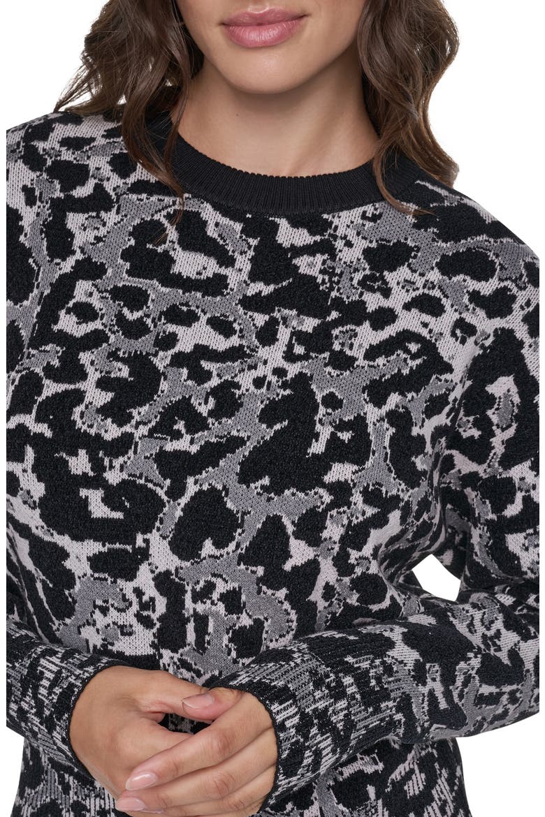 Leopard Jacquard Crewneck Sweater, Alternate, color, FEATHER HEATHER/BLACK