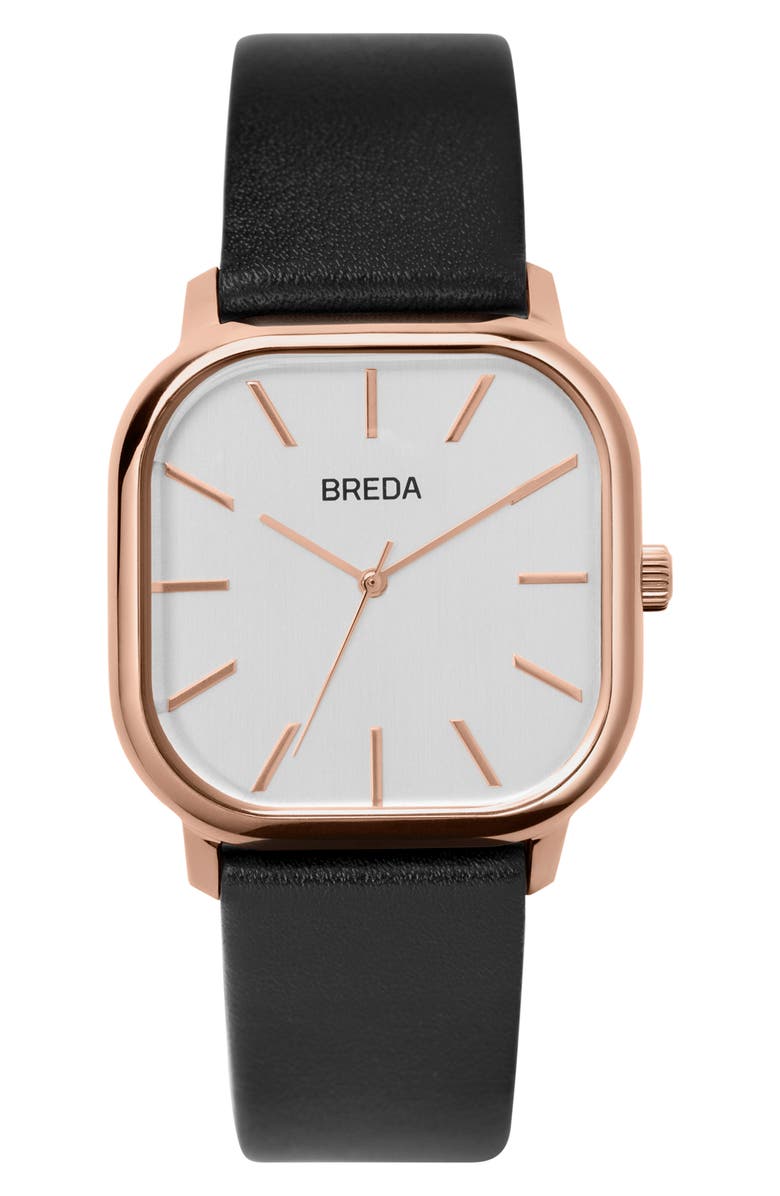 BREDA Visser Square Leather Strap Watch, 35mm, Main, color,