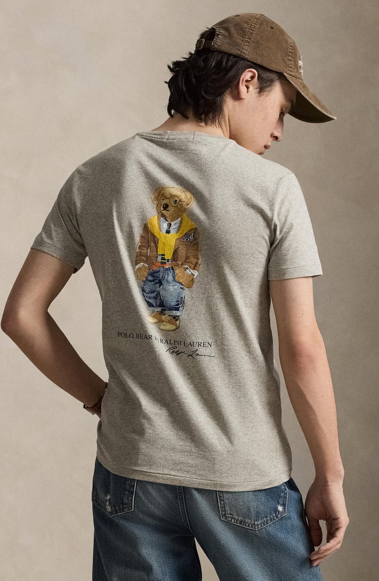 Polo Ralph Lauren Classic Fit Polo Bear Pocket Graphic T-Shirt, Alternate, color, Loft Heather/ Heritage Bear
