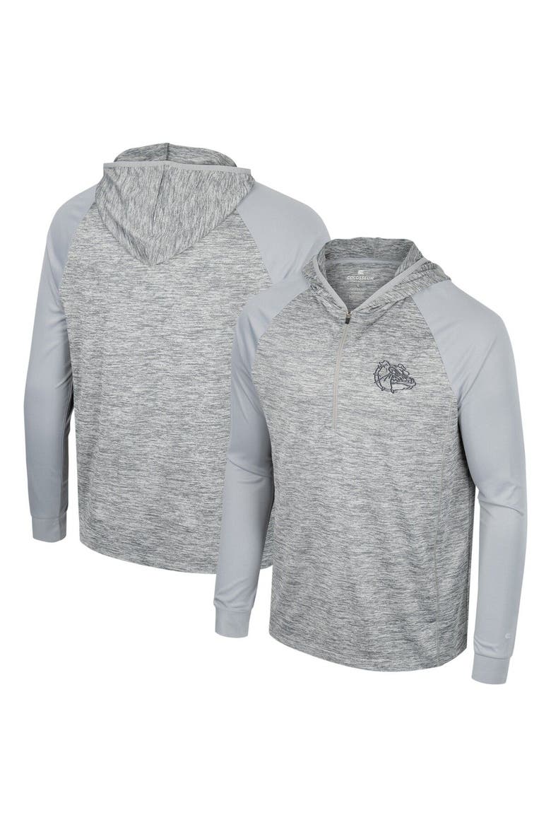 Men's Colosseum Gray Gonzaga Bulldogs Cybernetic Raglan Quarter-Zip Hooded Top, Main, color, Gray