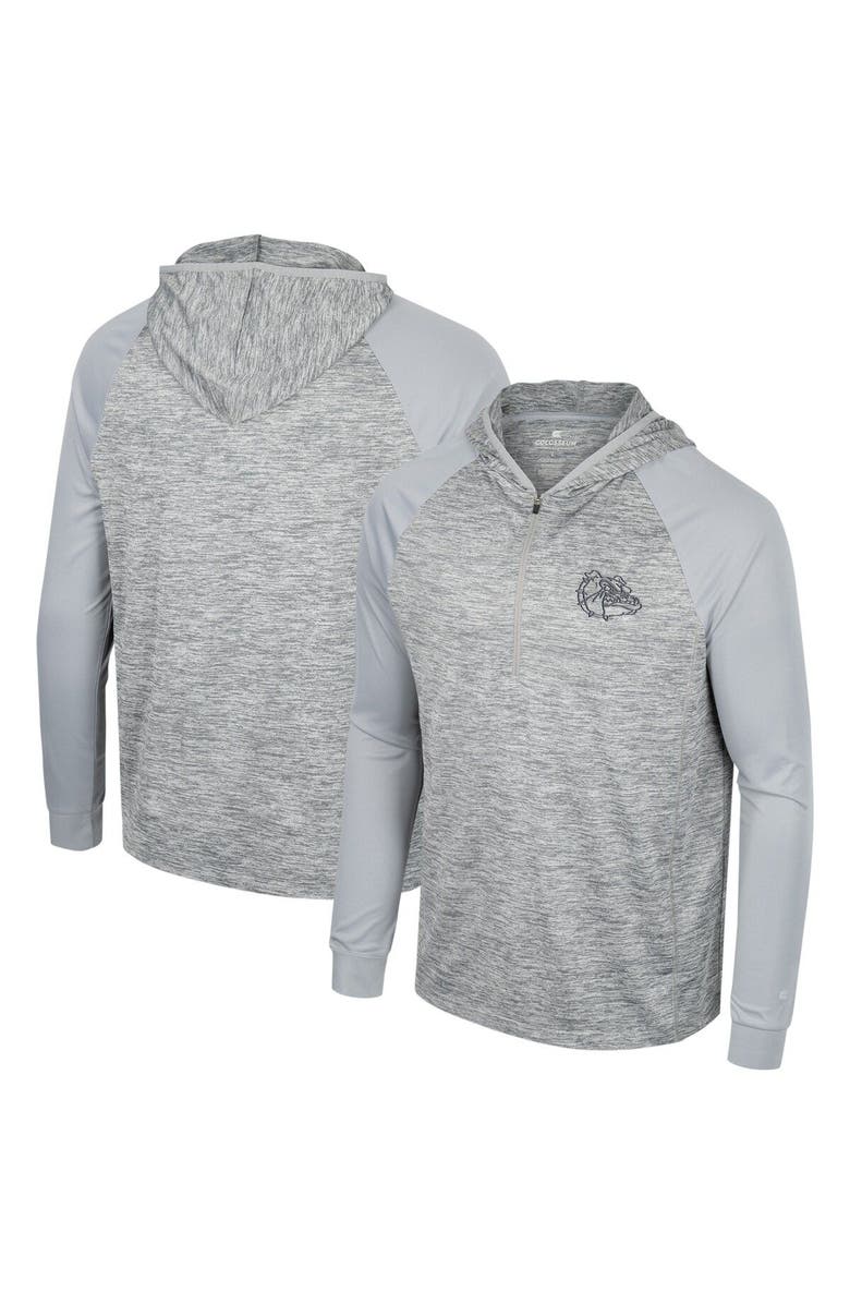 COLOSSEUM Men's Colosseum Gray Gonzaga Bulldogs Cybernetic Raglan Quarter-Zip Hooded Top, Main, color,