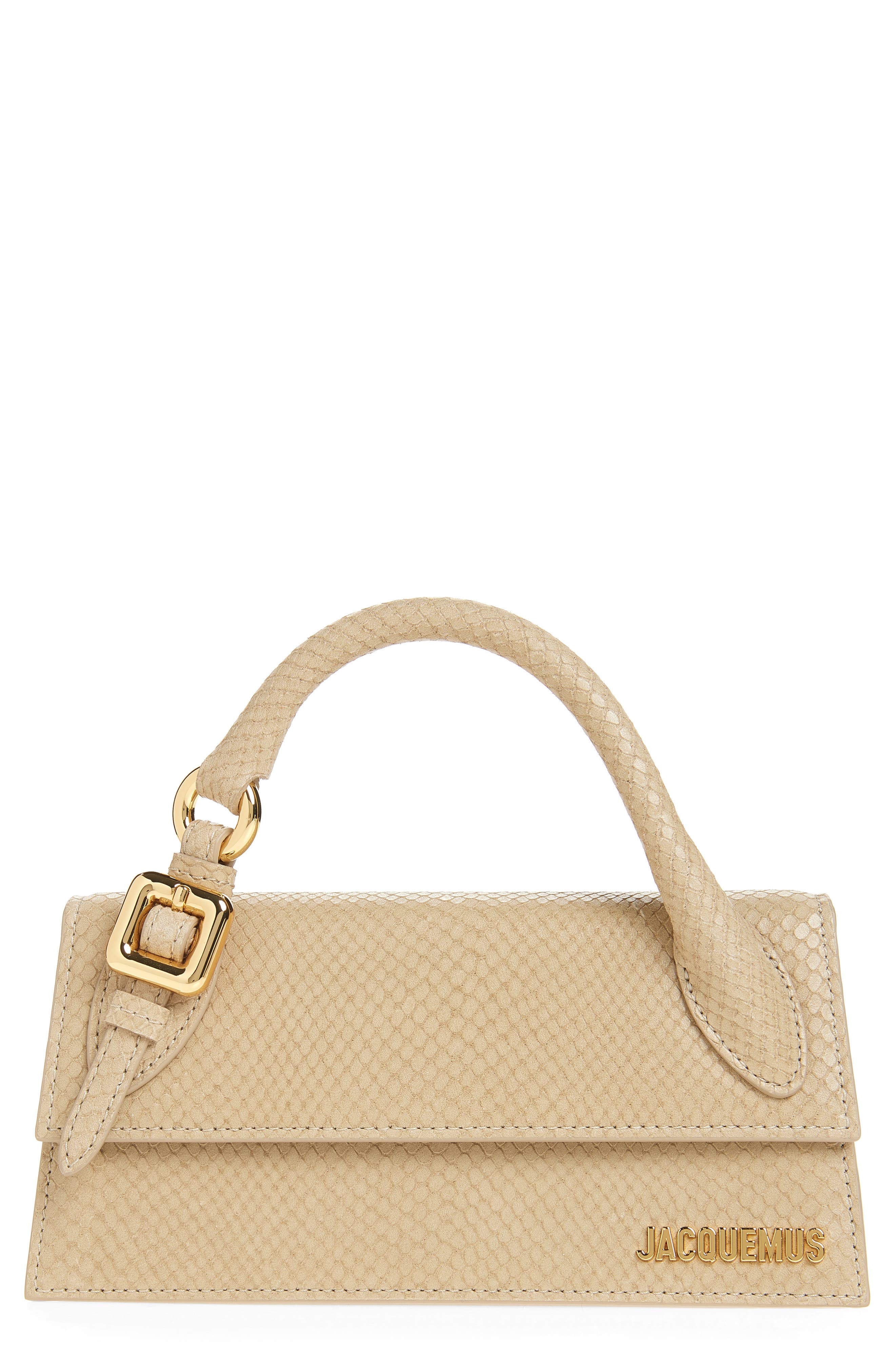 Jacquemus The Long Chiquito Embossed Leather Top Handle Bag, Main, color, Light Beige 130