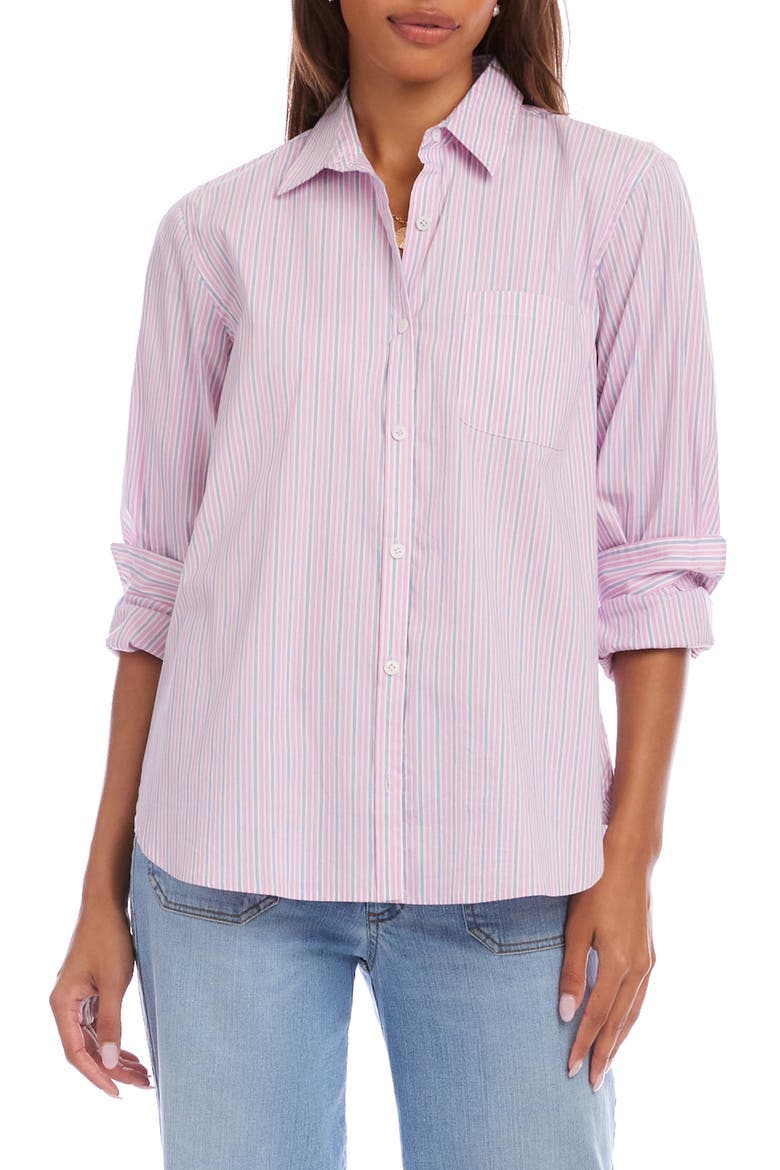 Stripe Cotton Blend Button-Up Shirt, Main, color, PINK