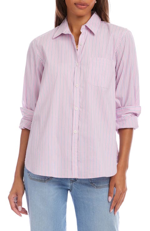 Stripe Cotton Blend Button-Up Shirt