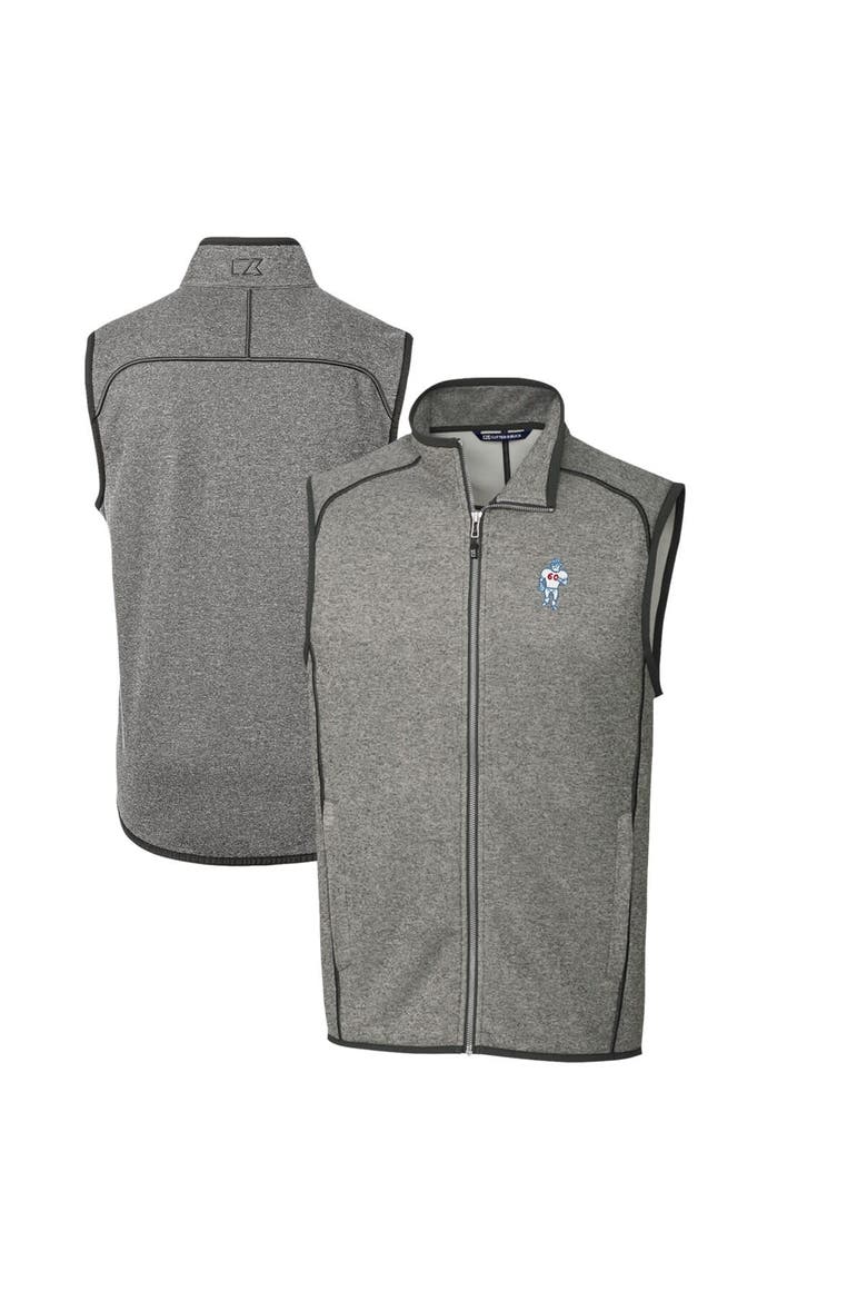 Men's Cutter & Buck Heather Gray Houston Oilers Throwback Logo Mainsail Sweater-Knit Full-Zip Vest, Main, color, Heather Gray