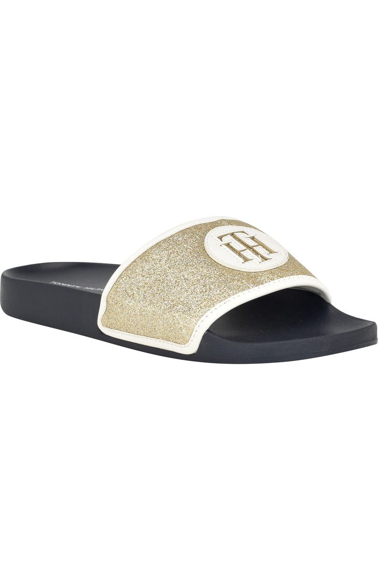 Tommy Hilfiger Glitter Slide Sandal, Main, color, Light Gold/ White