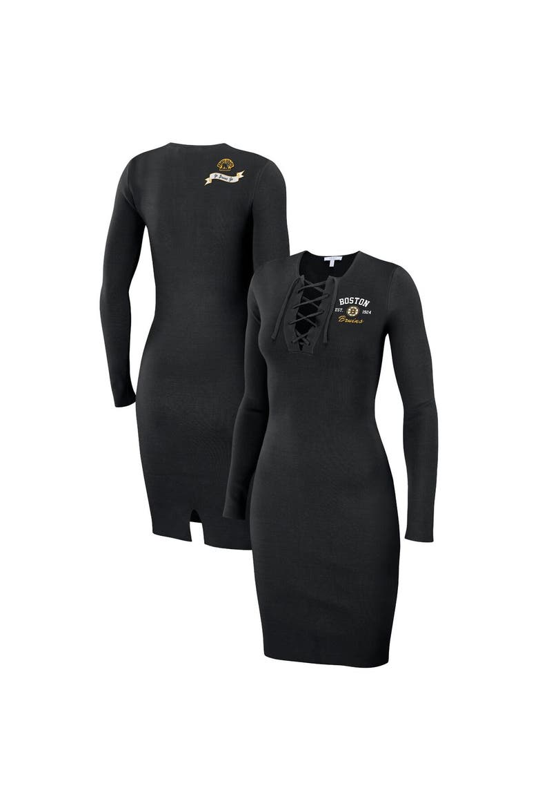 Women's WEAR by Erin Andrews  Black Boston Bruins Lace-Up Dress, Main, color, Black