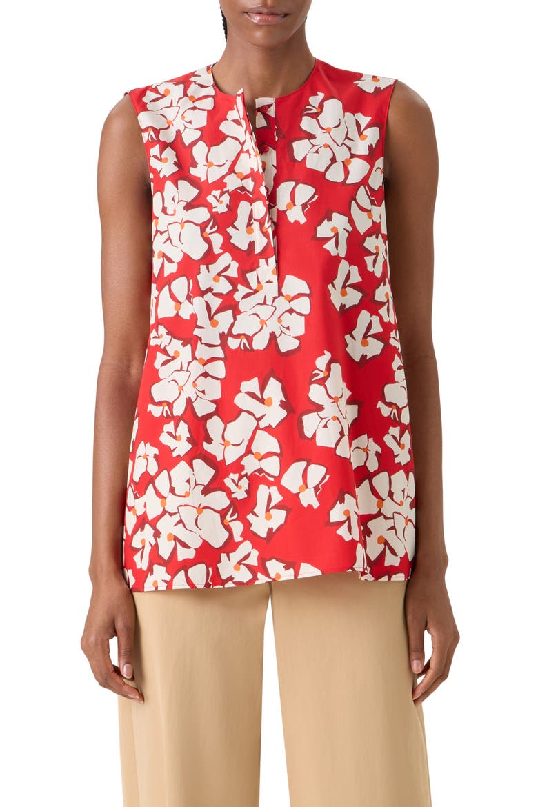 Papercut Floral Sleeveless Cotton Shirt, Main, color, RED-CREAM