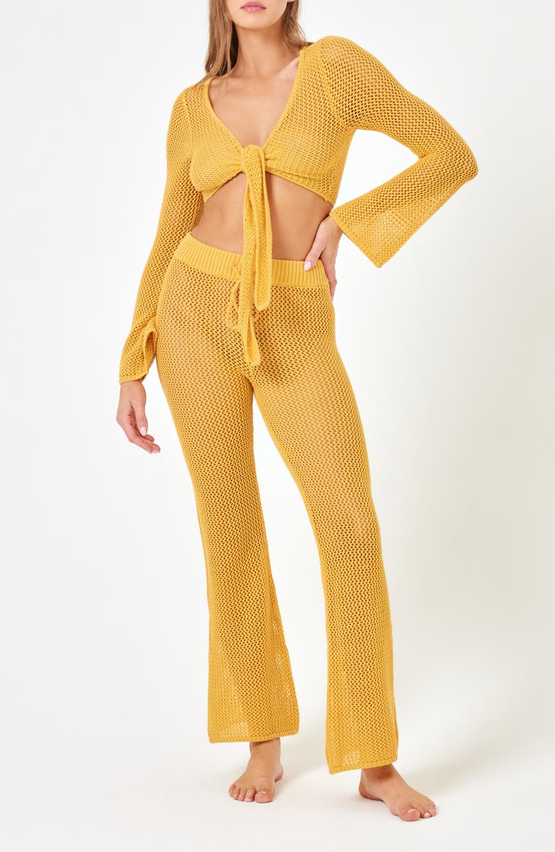 LSPACE Los Cabos Open Stitch Cover-Up Crop Top, Alternate, color, Sunshine