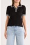 Tipped Pointelle Polo Sweater