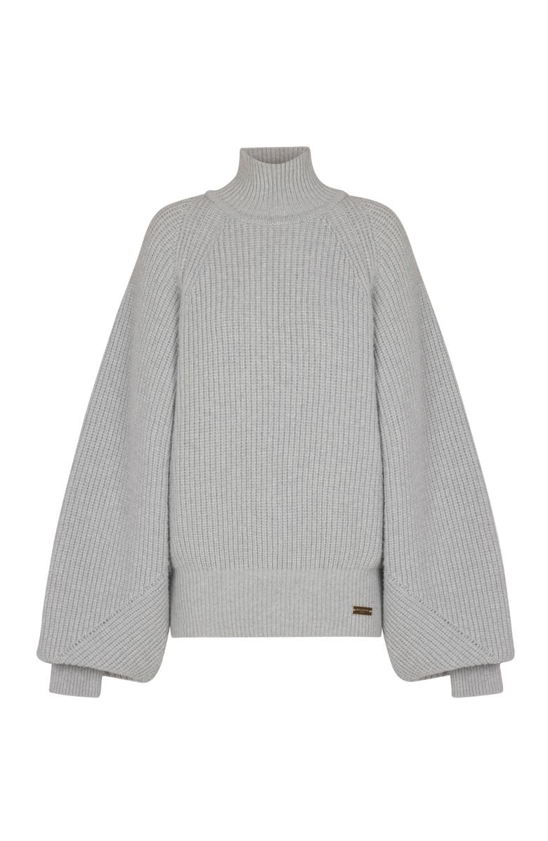 Balmain High-Neck Ribbed Knit Jumper, Alternate, color, Grey