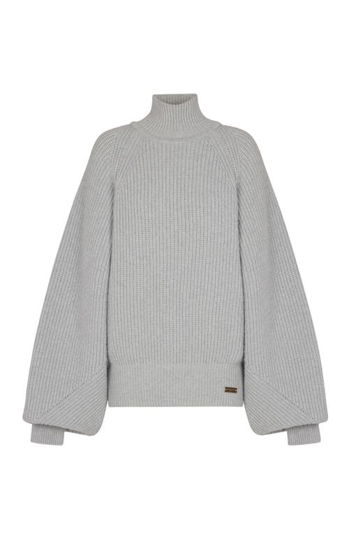 Balmain Oversized Turtleneck Ribbed Knit Sweater In Gray