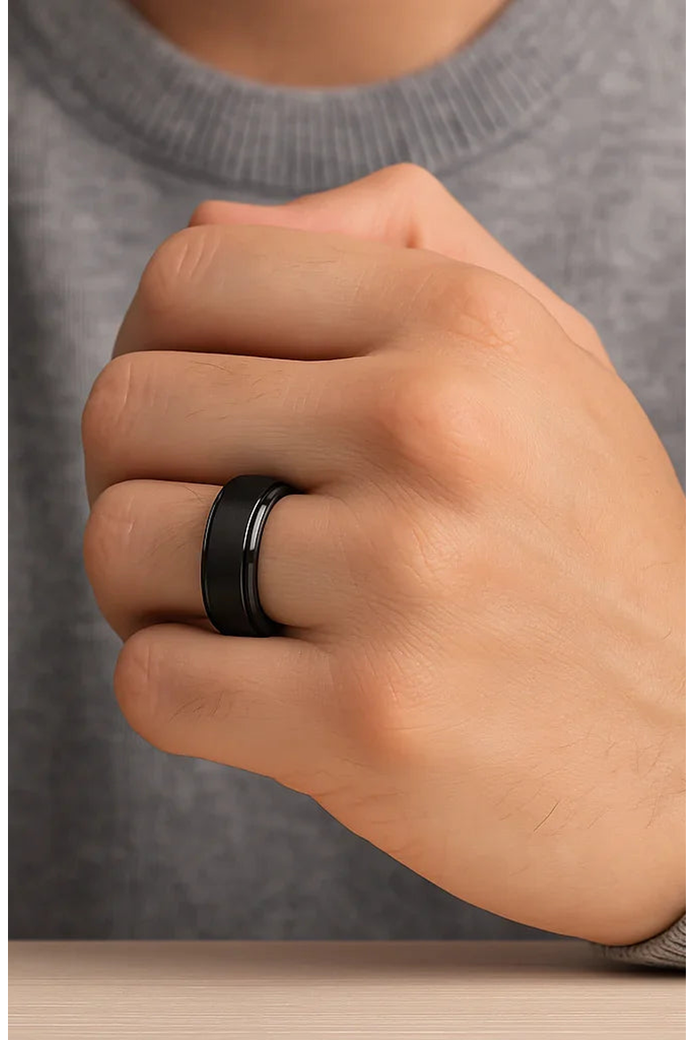 Revolve Tungsten Spinner Ring Brushed Center on Polished Base Comfort Fit, Alternate, color, Black Tungsten 8mm