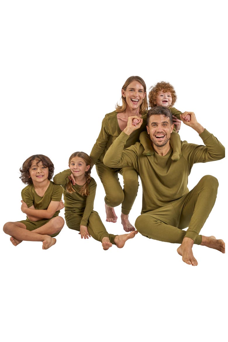 Footed Cotton Pajamas Matching Family Coordinated Solid Colors, Alternate, color, Olive