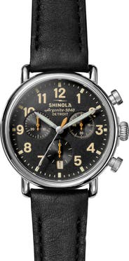 Shinola Runwell Chronograph Leather Strap Watch, 37mm