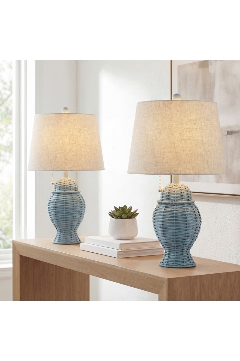 Margie Wicker 20.5" Bohemian Rustic Iron LED Table Lamp, Main, color, Blue