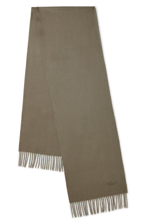 Mulberry Embroidered Logo Fringe Trim Cashmere Scarf in Olive 