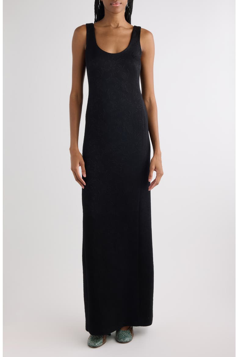 Matelassé Jacquard Column Gown, Main, color, BLACK