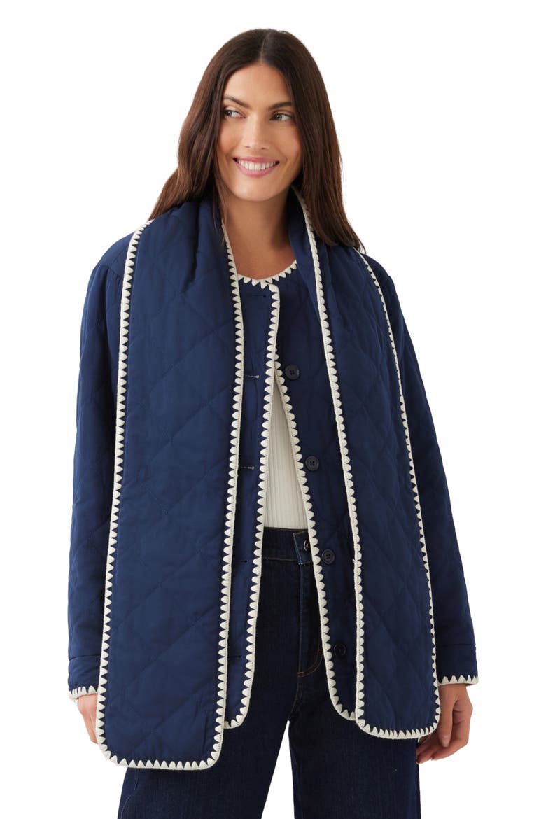 Edge Stitch Quilted Scarf Jacket, Alternate, color, NAVY W/ CREAM