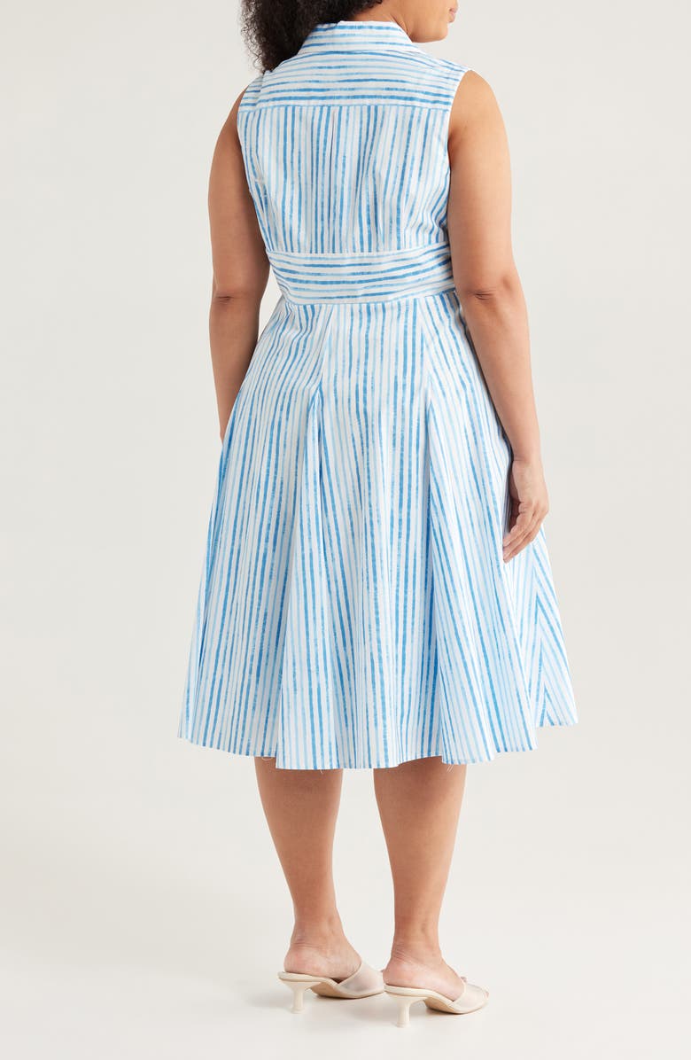 Tahari ASL Stripe Sleeveless Cotton Midi Dress, Alternate, color, White Blue