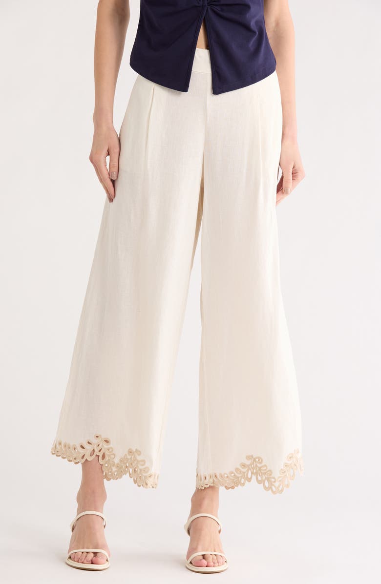 JASON WU Embroidered Hem Linen Blend Pants, Main, color, Natural