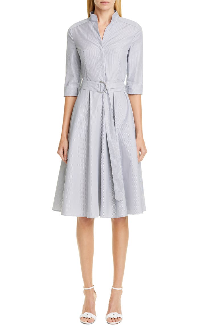 Stripe Poplin Midi Shirtdress, Main, color, DARK DENIM/ CREAM