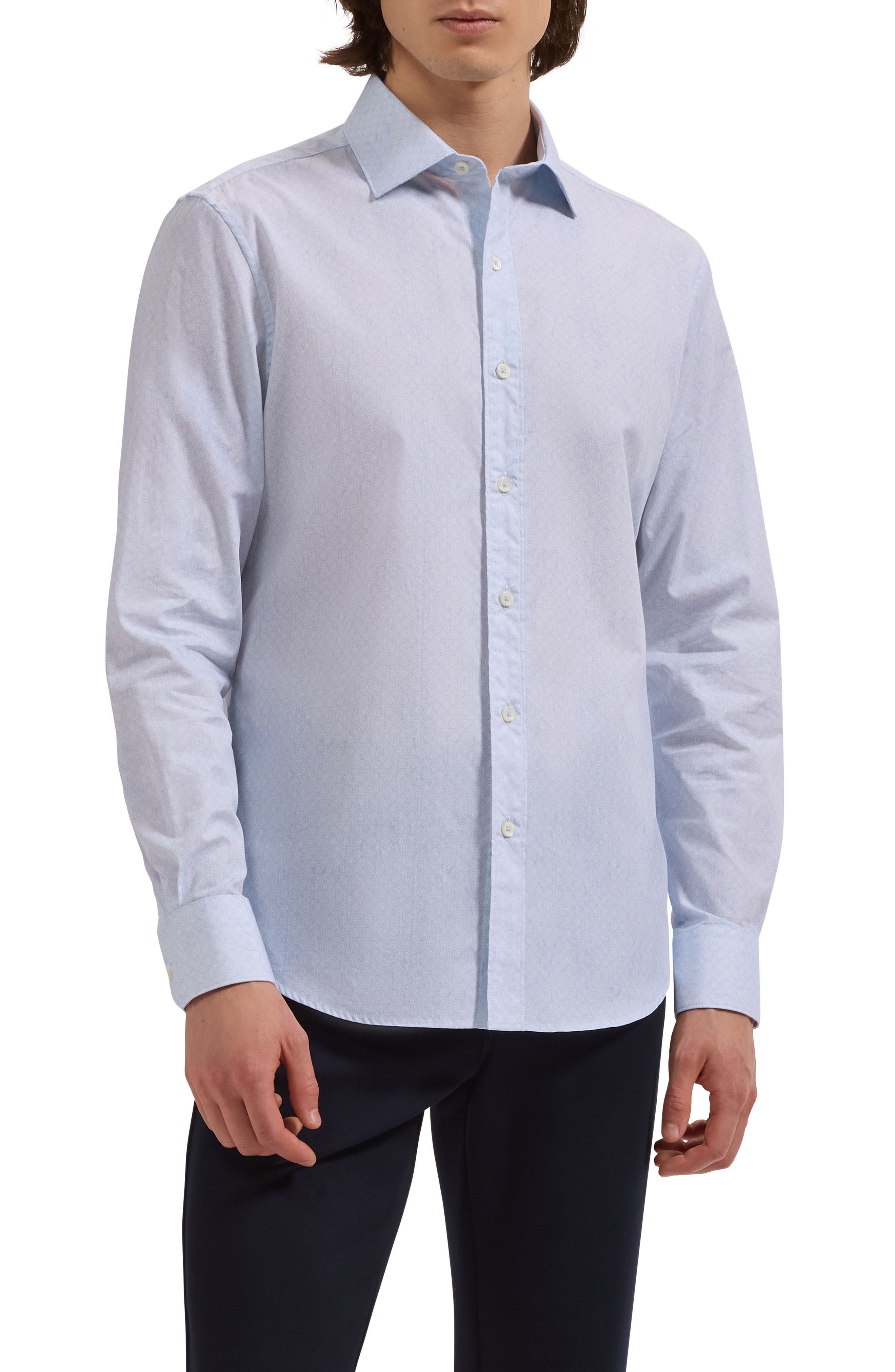 Axel Shaped Fit Filigree Print Cotton Button-Up Shirt